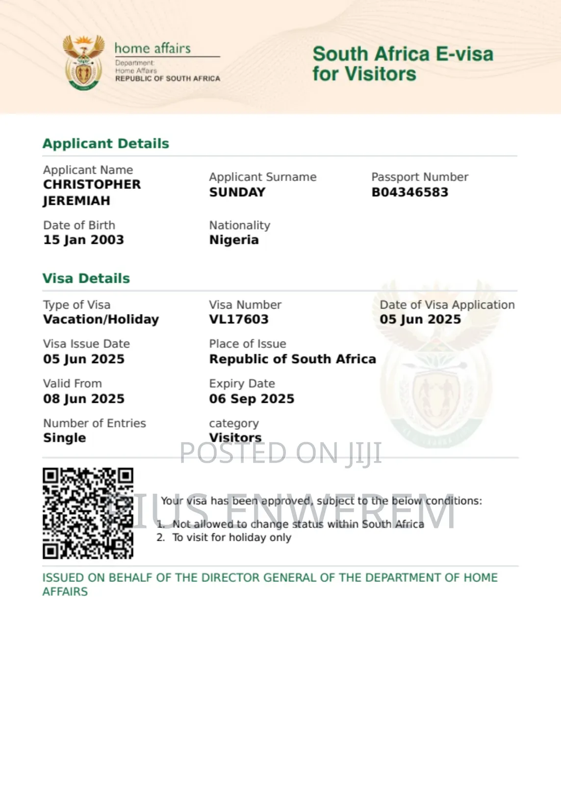 South Africa E Visa 100%