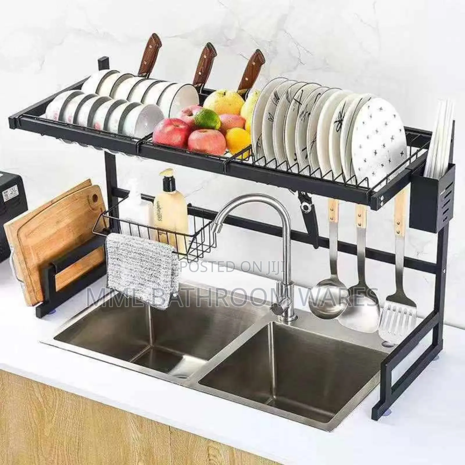 Over-the-Sink Dish Drying Kitchen Rack With Utensil Holder