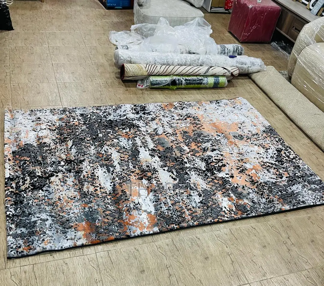5x7 Multi Grey Black Cream Burnt Orange Turkish Center Rug.