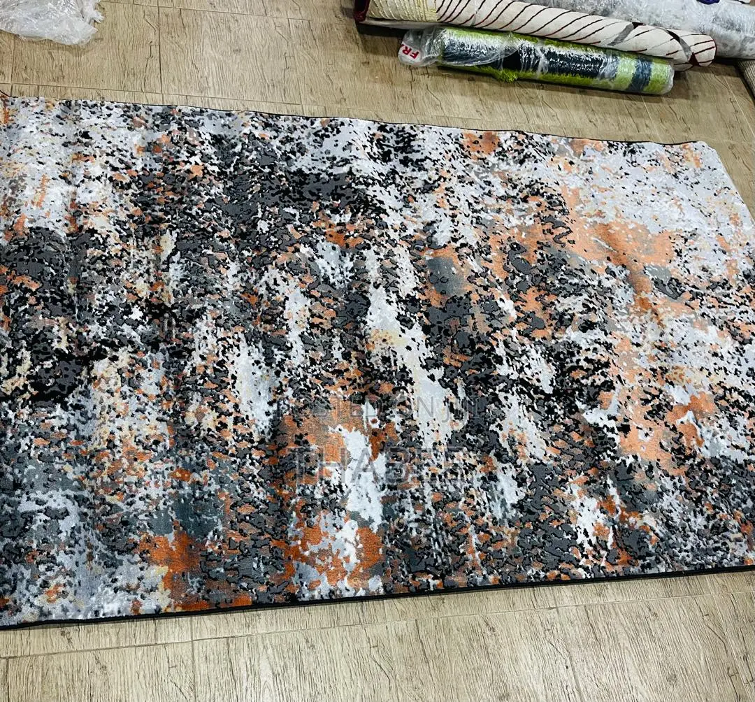5x7 Multi Grey Black Cream Burnt Orange Turkish Center Rug.