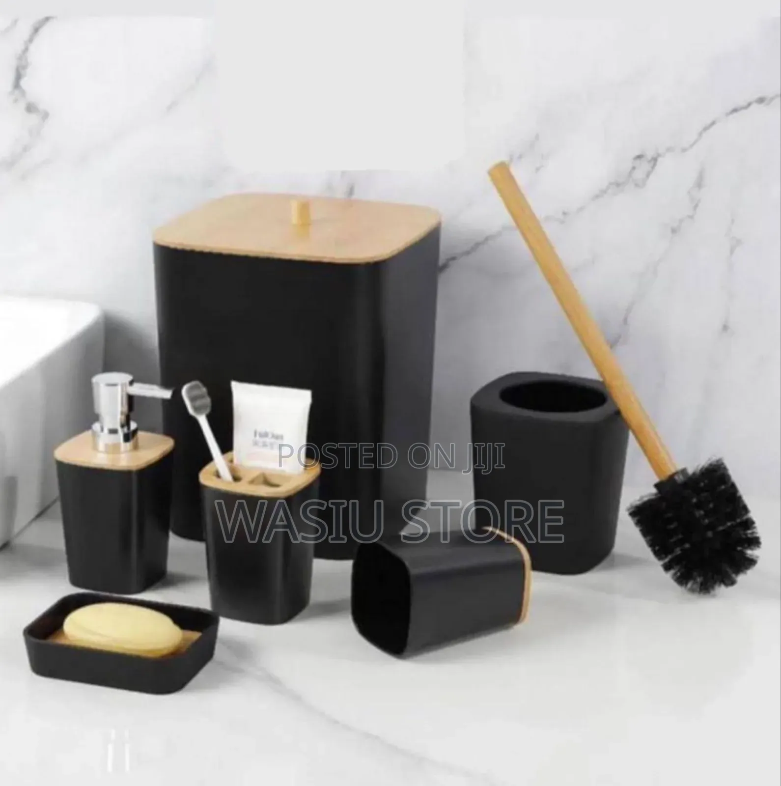 Set of 6 Bamboo Bathroom Accessories