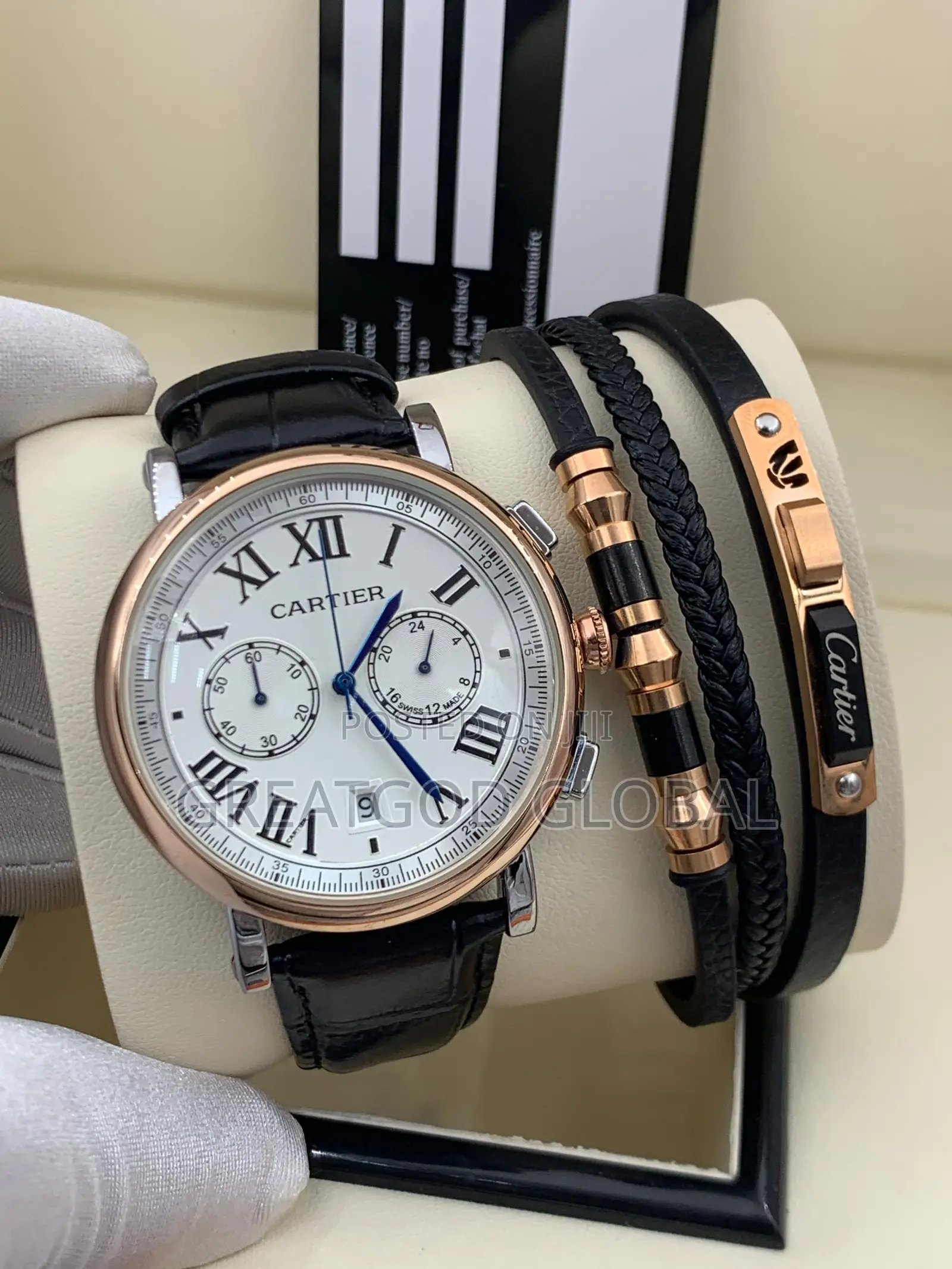 Chronograph Cartier Leather and Bracelet