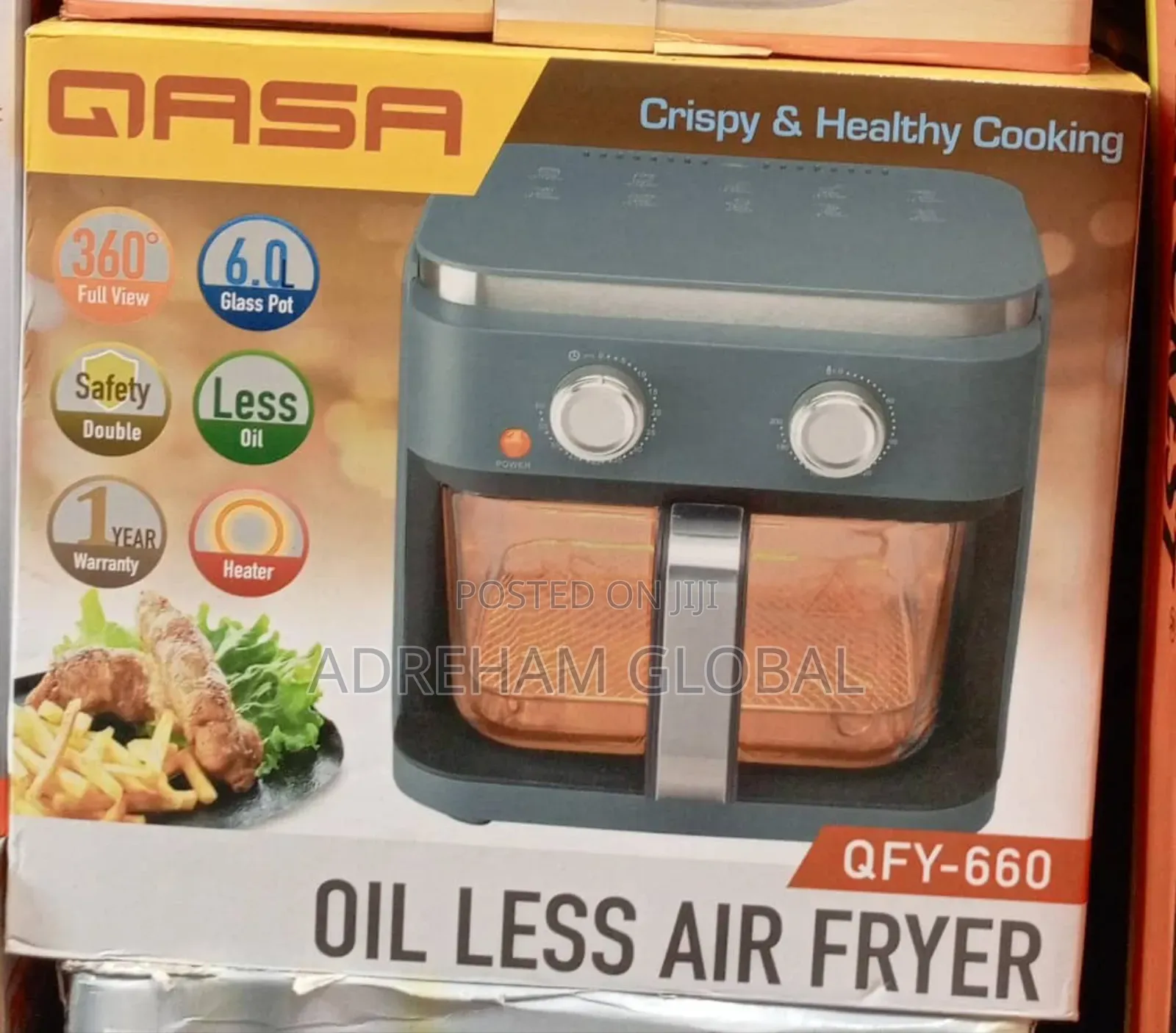 Qasa 6.0l Oil Less Air Fryer With Glass Pot Halogen Heater