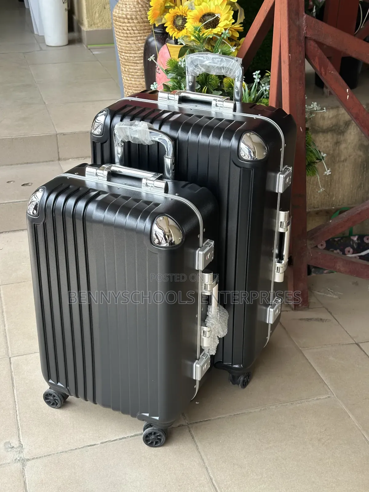 Set of 2 Black Stainless Travel Luggage Boxes