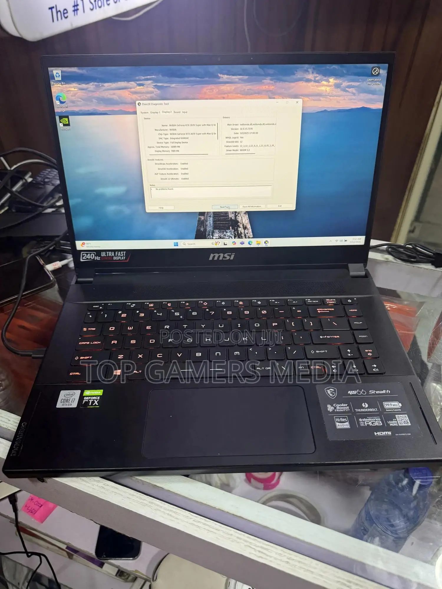 Laptop MSI GS66 Stealth 10SGS 16GB Intel Core i7 SSD 512GB