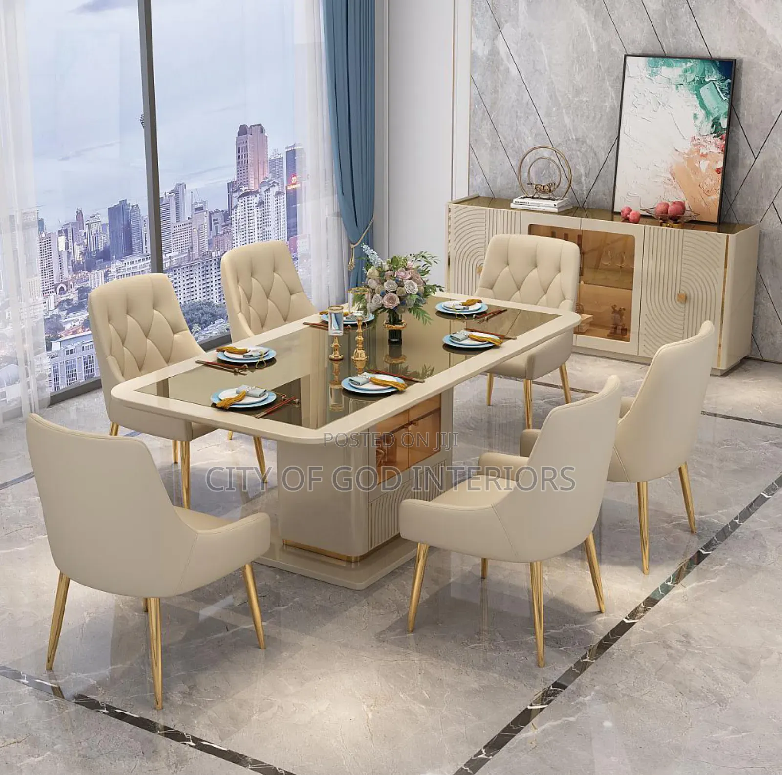 Executive Dining Table Set With Marble Top by 6