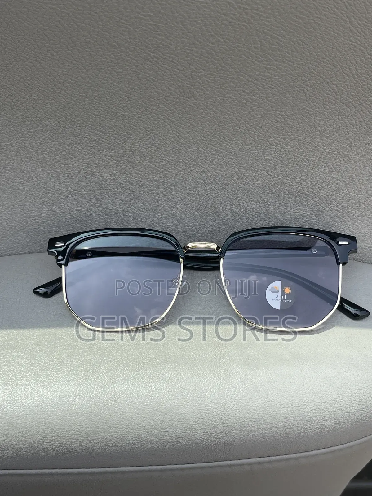 Modern Black Gold Photochromic Semi-Rimless Glasses