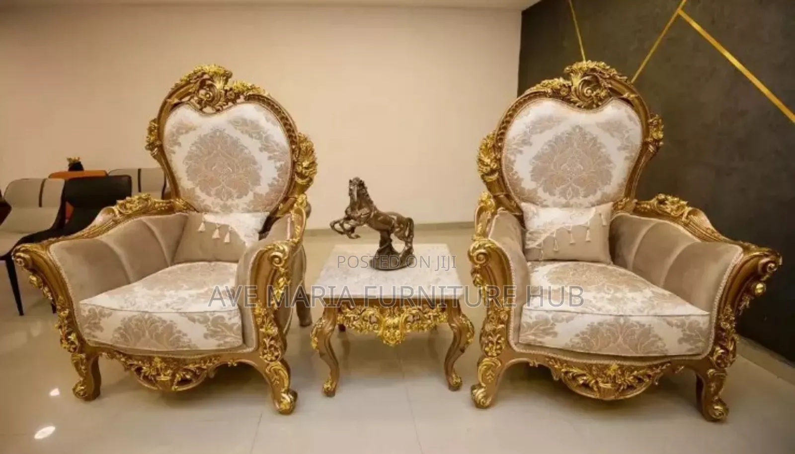 Set of Egyptian Royal Sofa Chair By8 With Center Table.