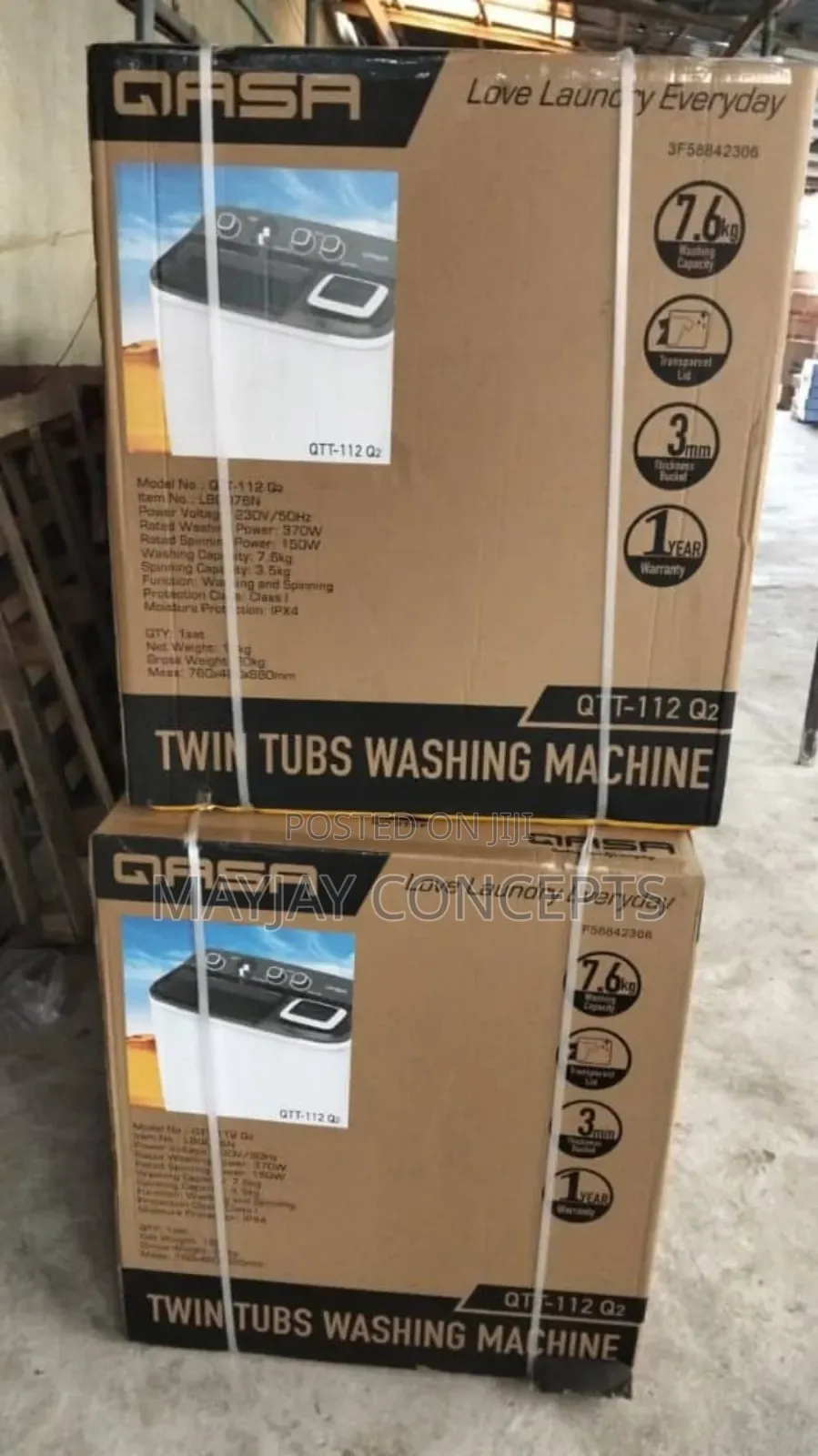 Qasa 7.6kg Double Semi Automatic Washing Machine and Dryer