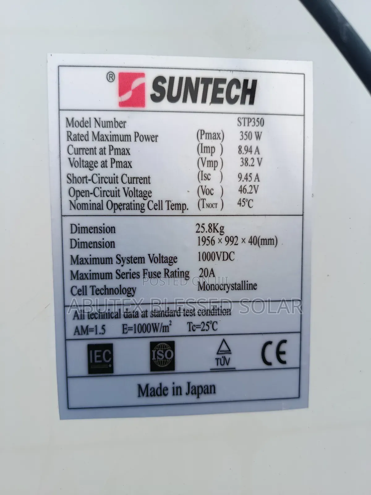 350watt Suntech Solar Panel Mono