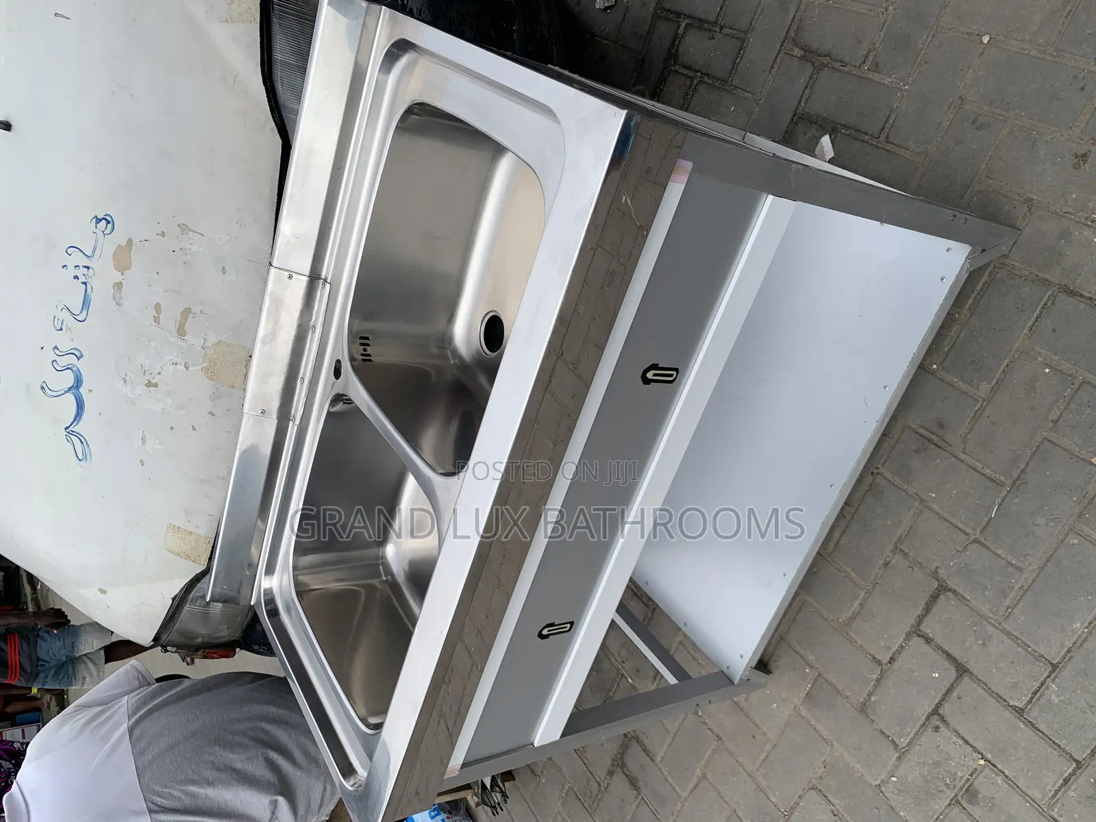 *Stainless Steel Double Bowl Commercial Sink With Undershelf