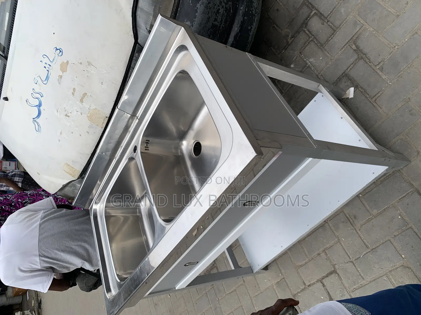 *Stainless Steel Double Bowl Commercial Sink With Undershelf