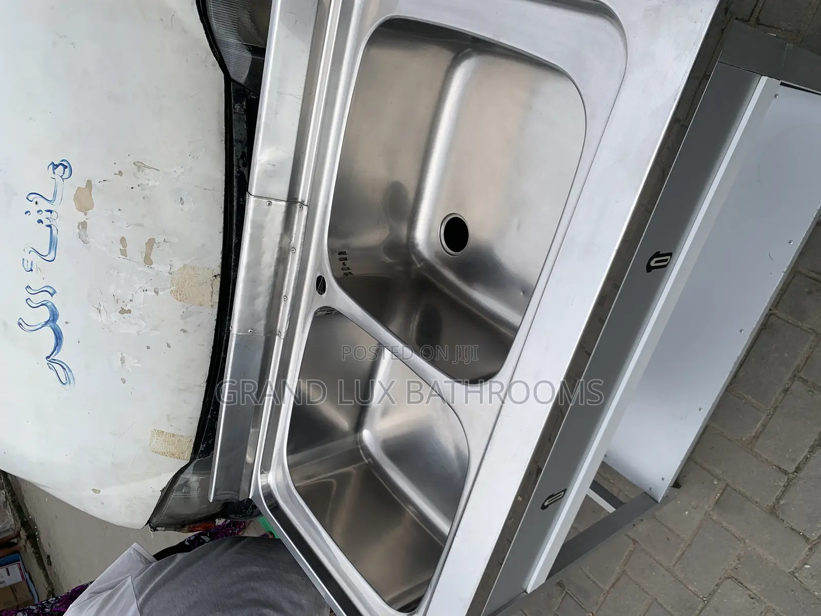 *Stainless Steel Double Bowl Commercial Sink With Undershelf