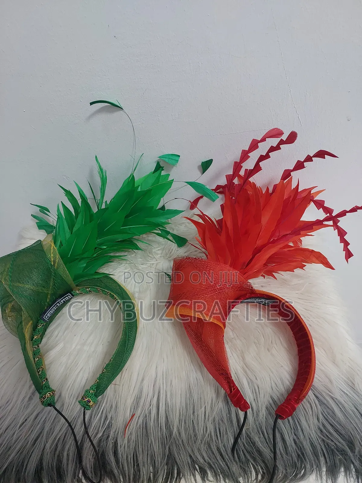 Green and Red Feathered Facinators