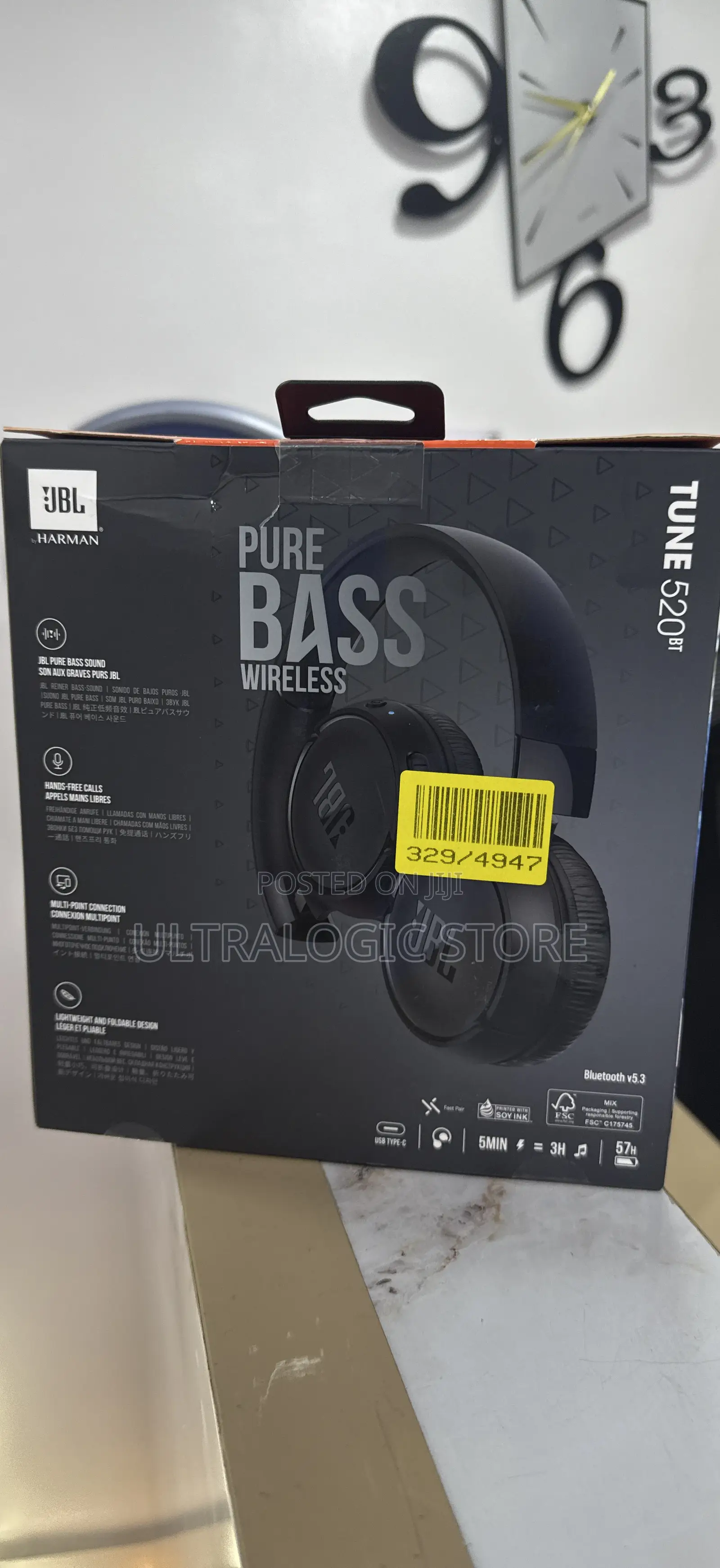 New JBL Tune 520bt Wireless on-Ear Headphones (Black)