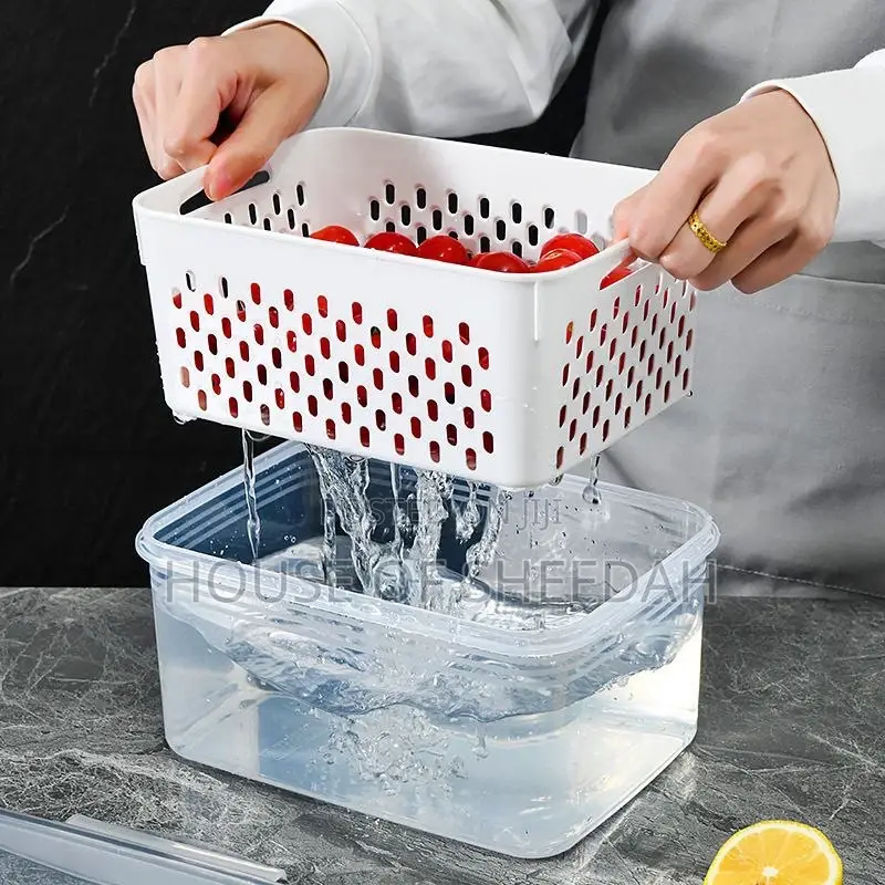 3pcs Kitchen Food Sealed Drain Plastic Storage Box With Lid.