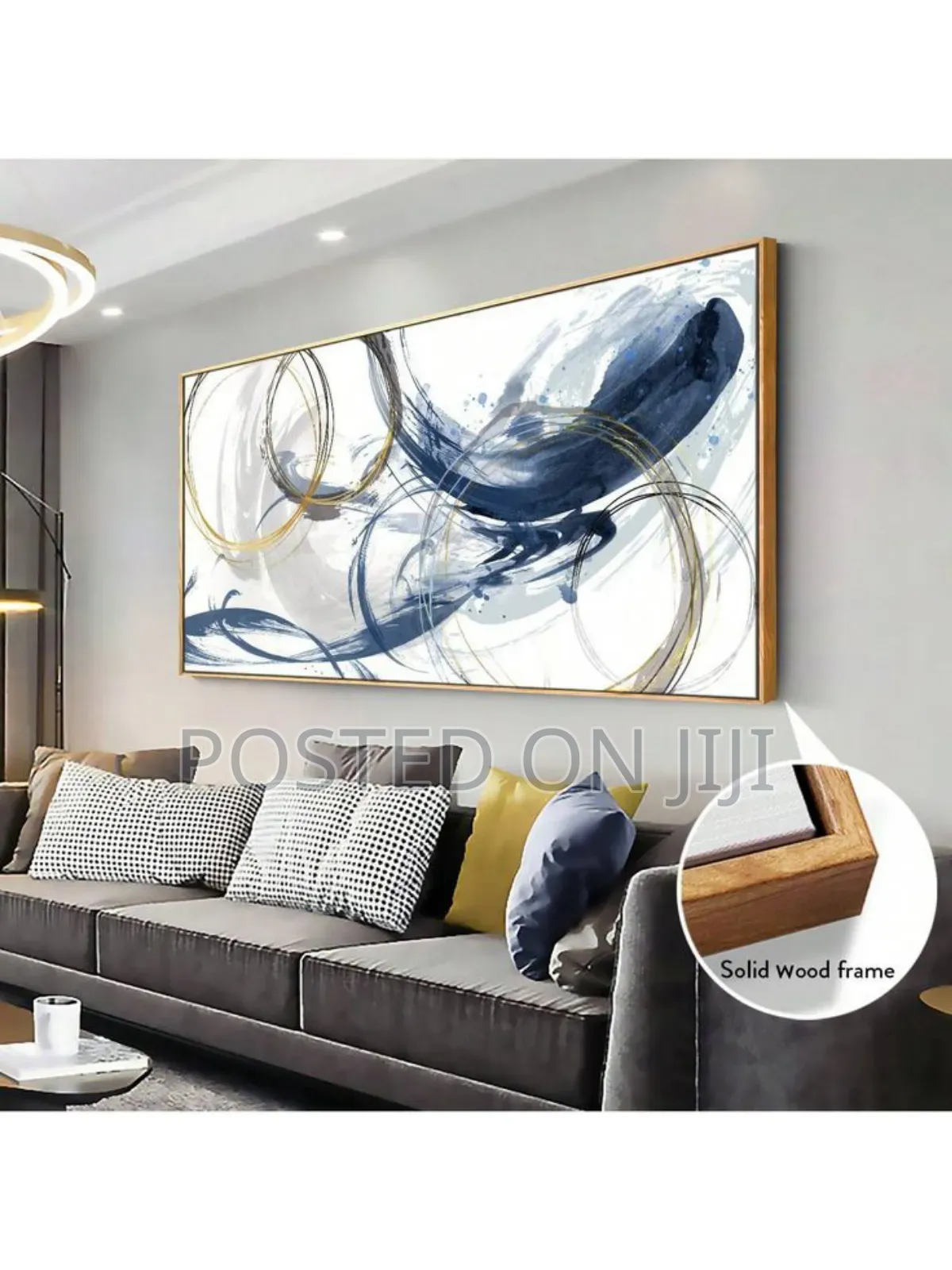White, Navy Blue and Touch of Brown Abstract Painting