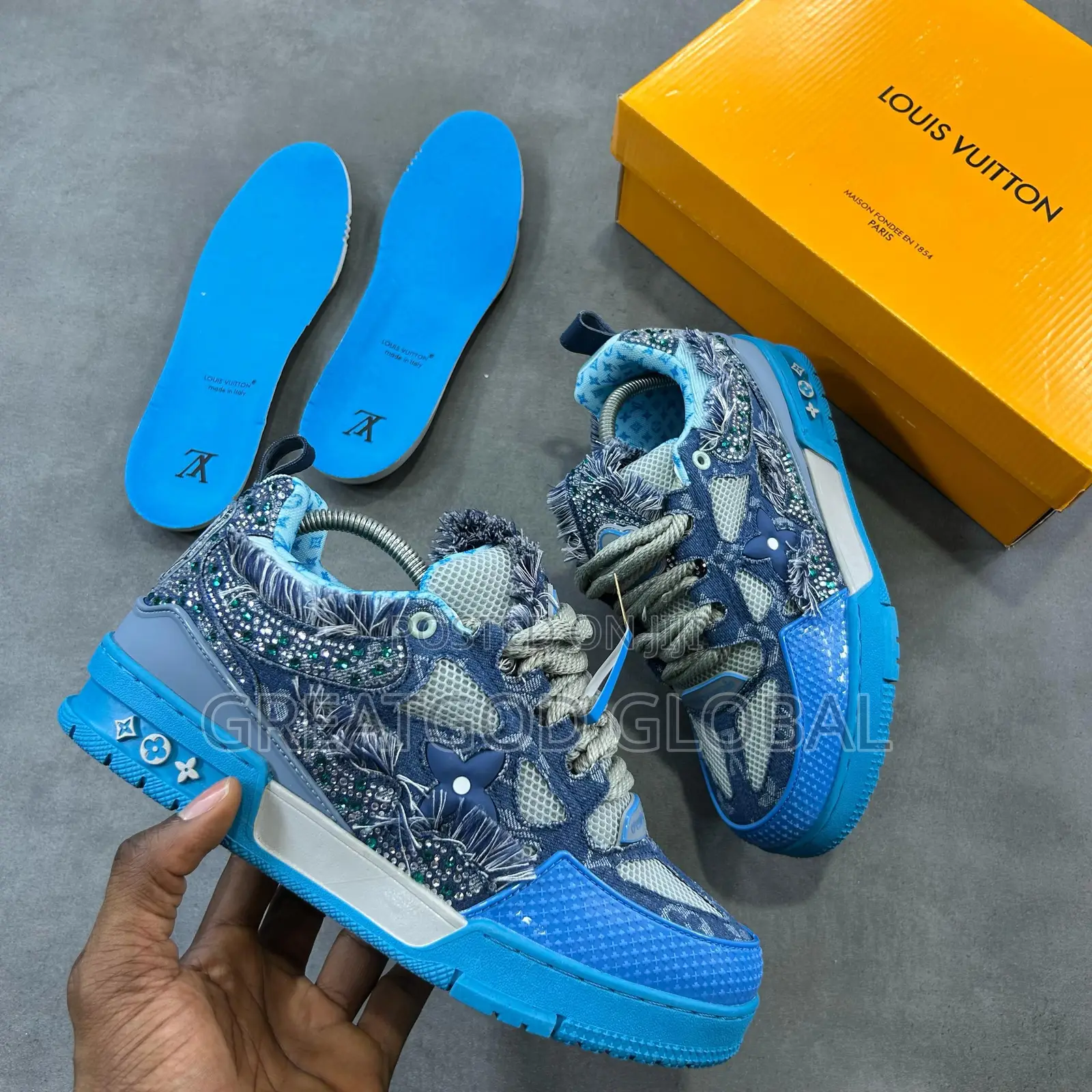 New Louis Vuitton Skate Blue-Denim Snks”