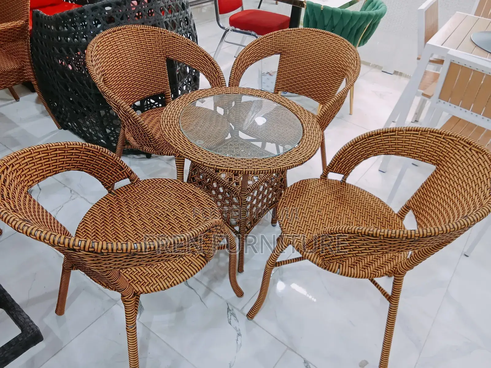 Rattan Chairs Full Set With Round Centre Table