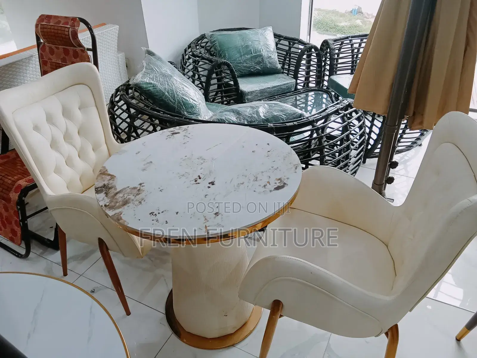 Coffee Chair With Canter Table With Marble Top