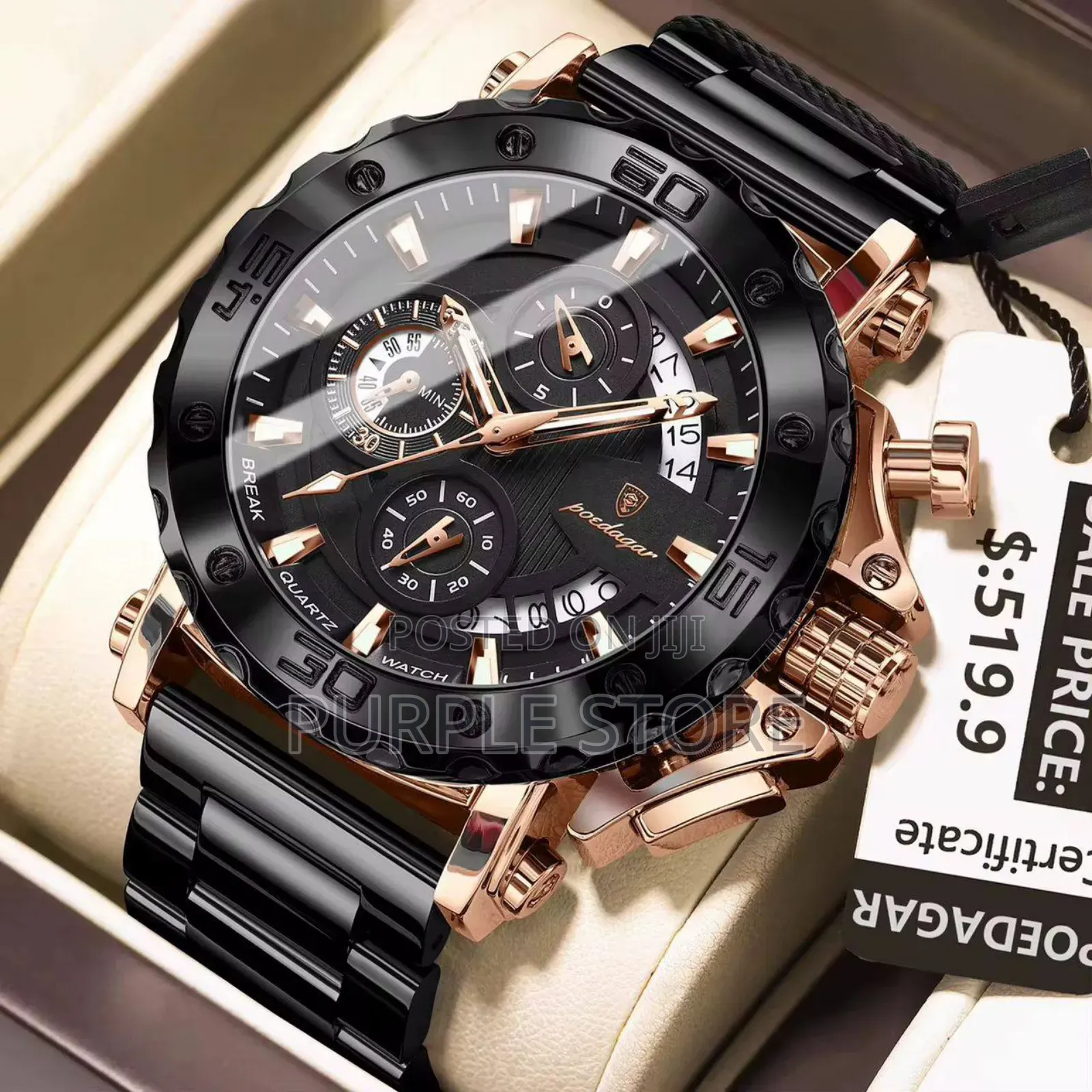 Poedagar Quality Chronograph Watch for- Men - Full- Package