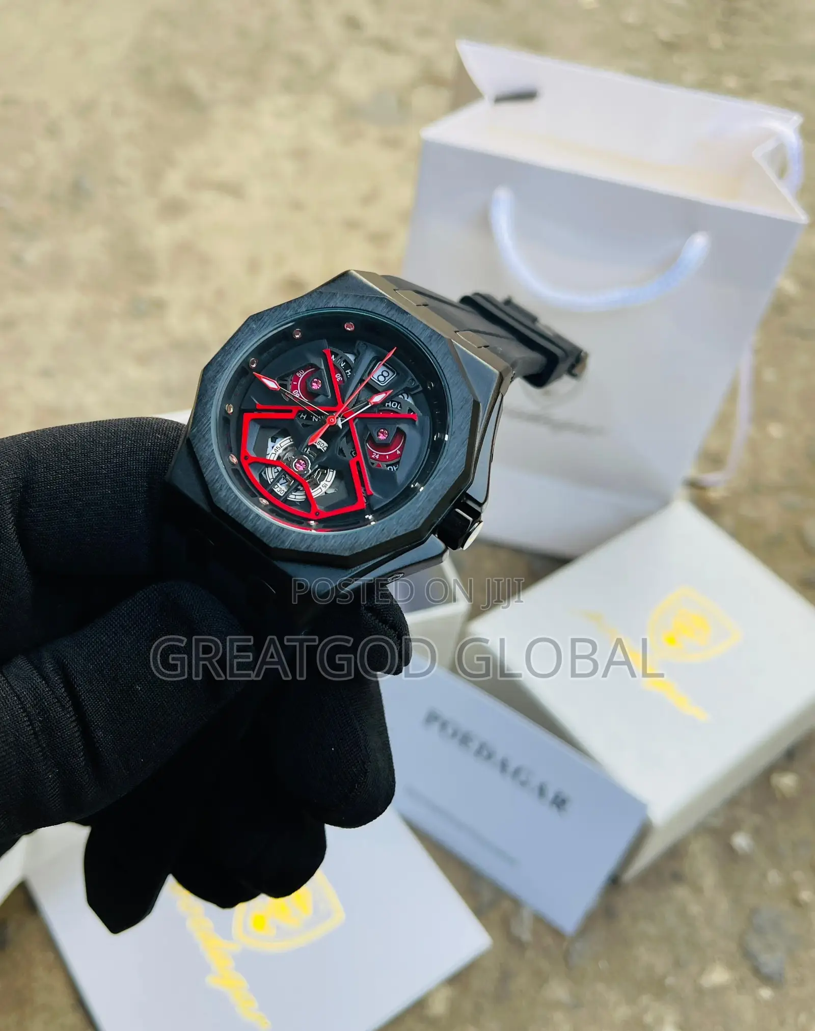 *Poedegar Araneae Rubber Wristwatch* Red Face Red Strap