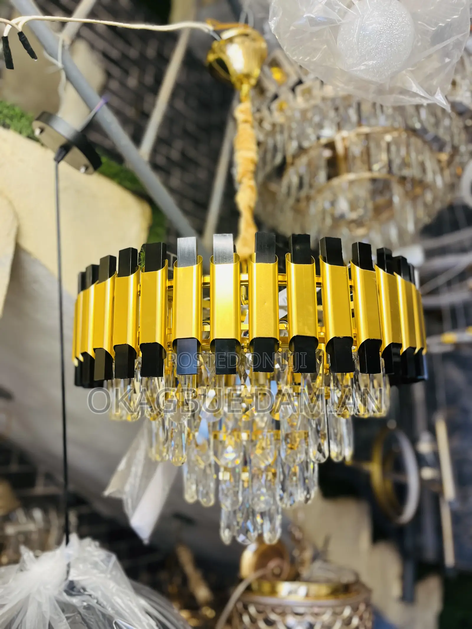 Minimalist Design Crystal Chandelier Gold/Black