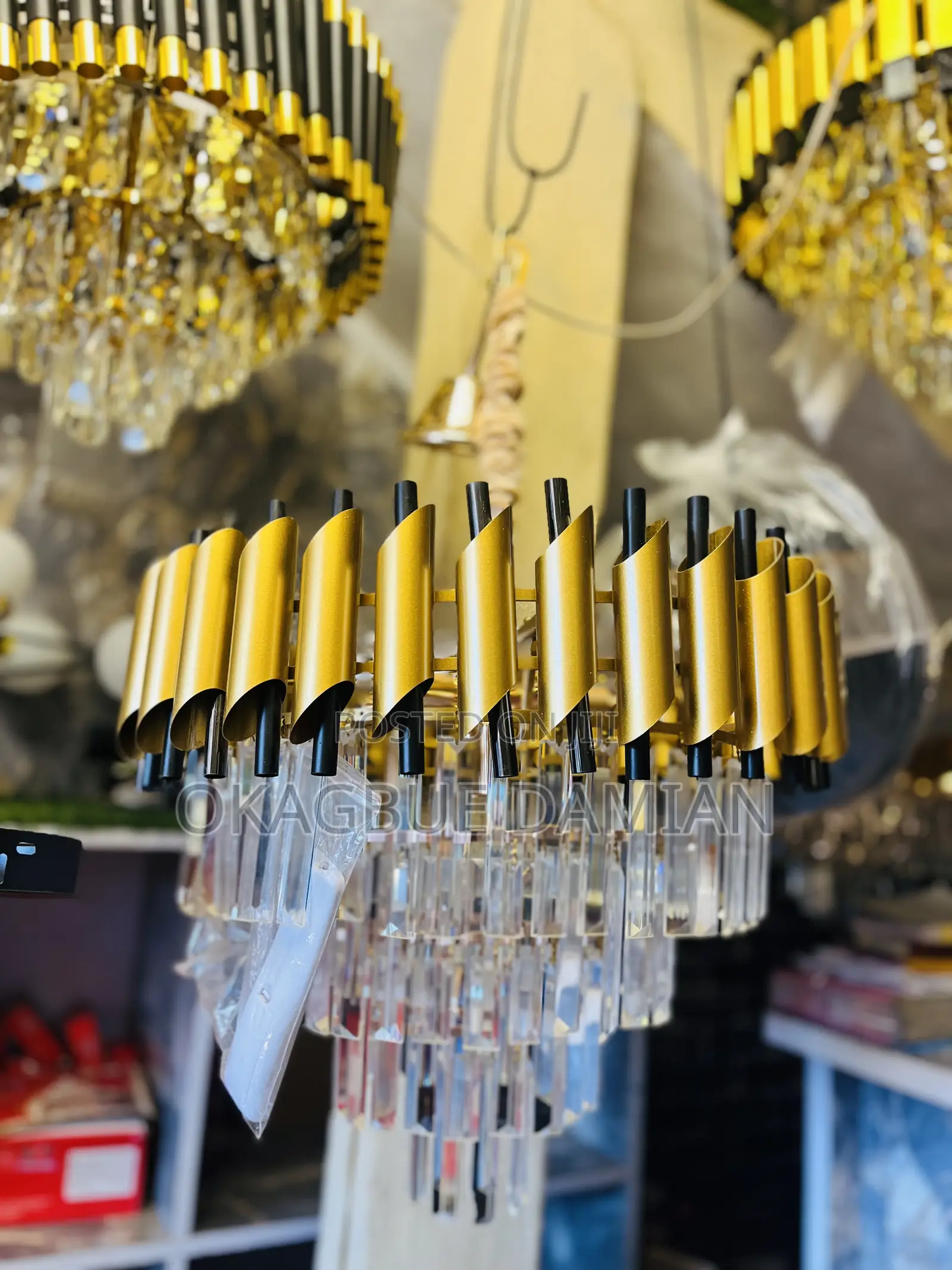 Minimalist Design Crystal Chandelier Gold/Black