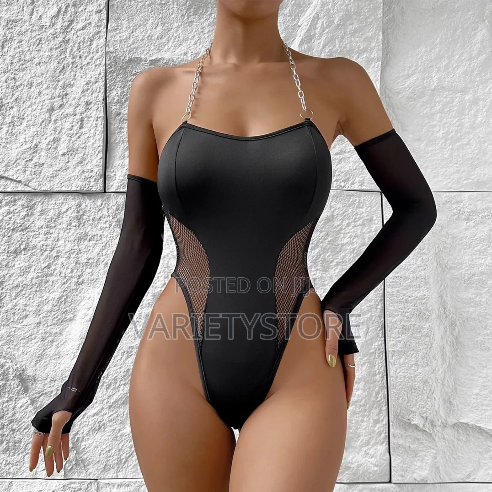Wornen Sexy Backless Lingerie Set Metal Chain Halter Neck
