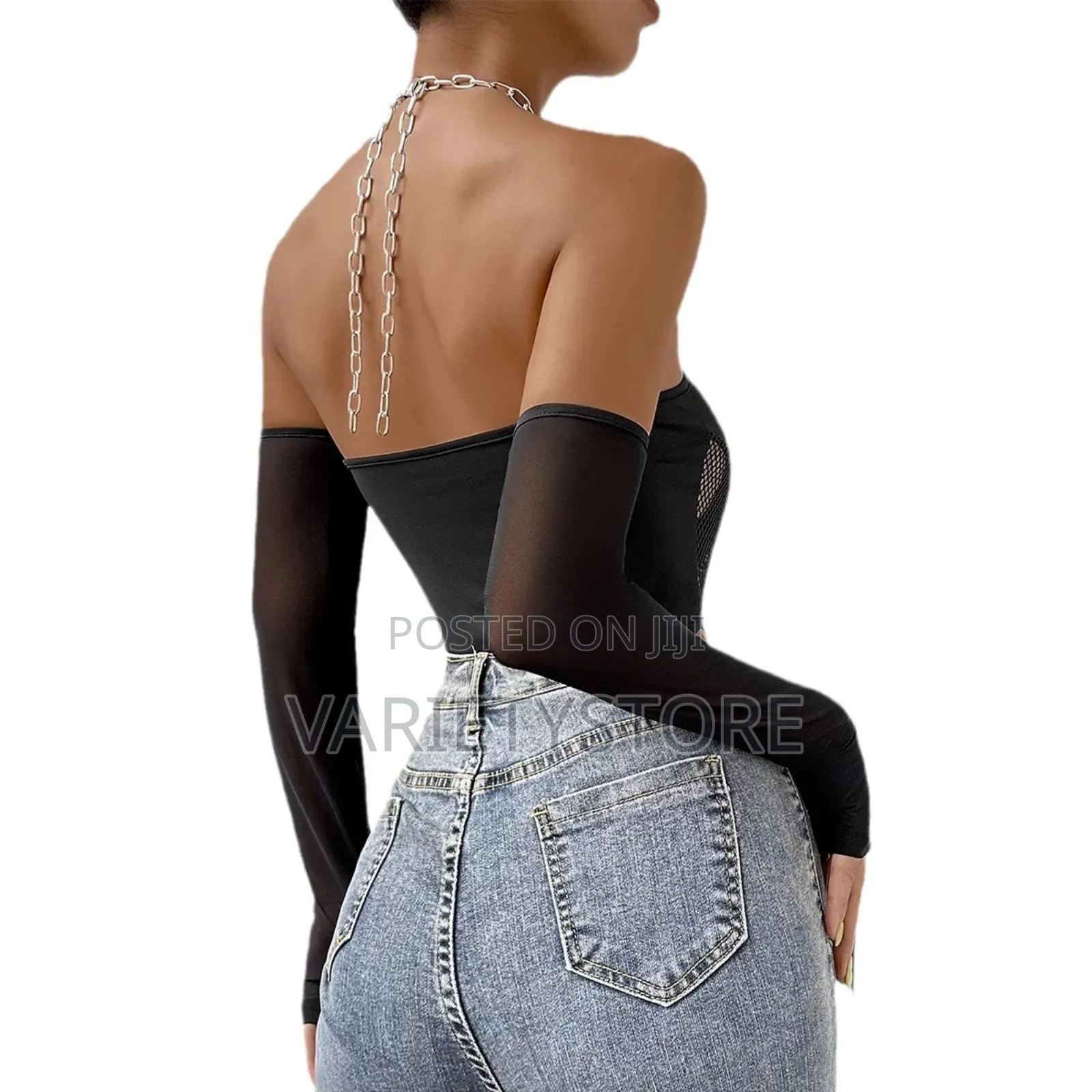 Wornen Sexy Backless Lingerie Set Metal Chain Halter Neck