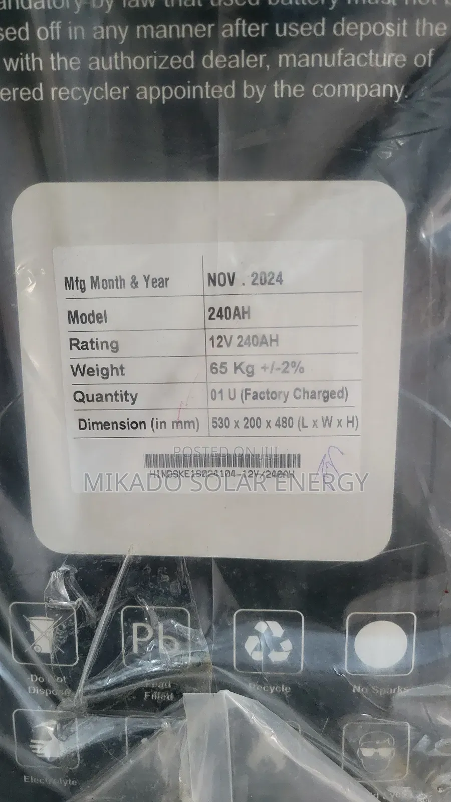 240ah 12v Foresolar Indian Tubular Battery