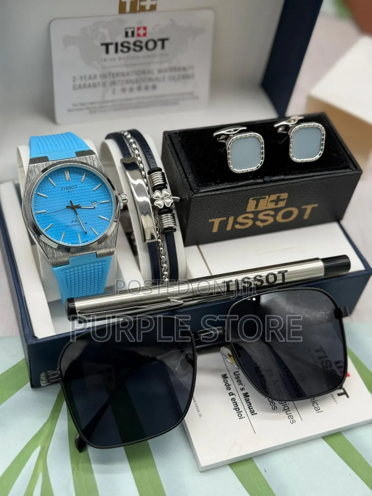 Tissot Watch,Bracelet,Pen,Cufflinks and Sunglass-Set for Men
