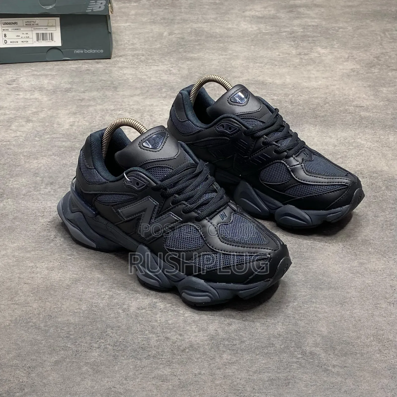 New Balance 9060 Triple Black Leather Sneakers