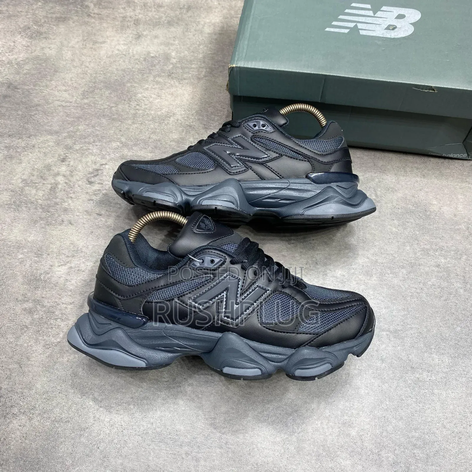 New Balance 9060 Triple Black Leather Sneakers