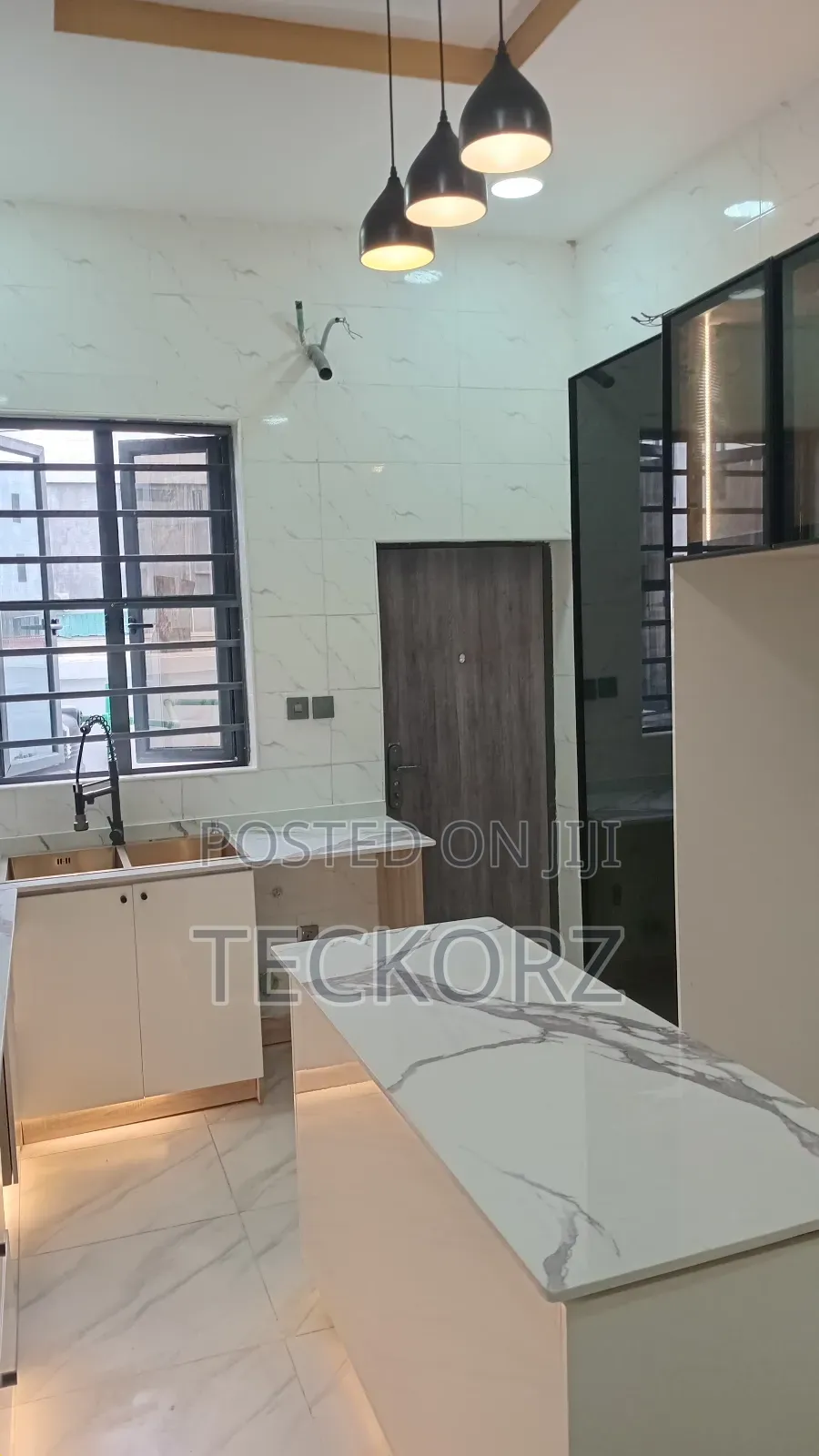 Kitchen Cabinet With Glazzed Lighted Tall Unit
