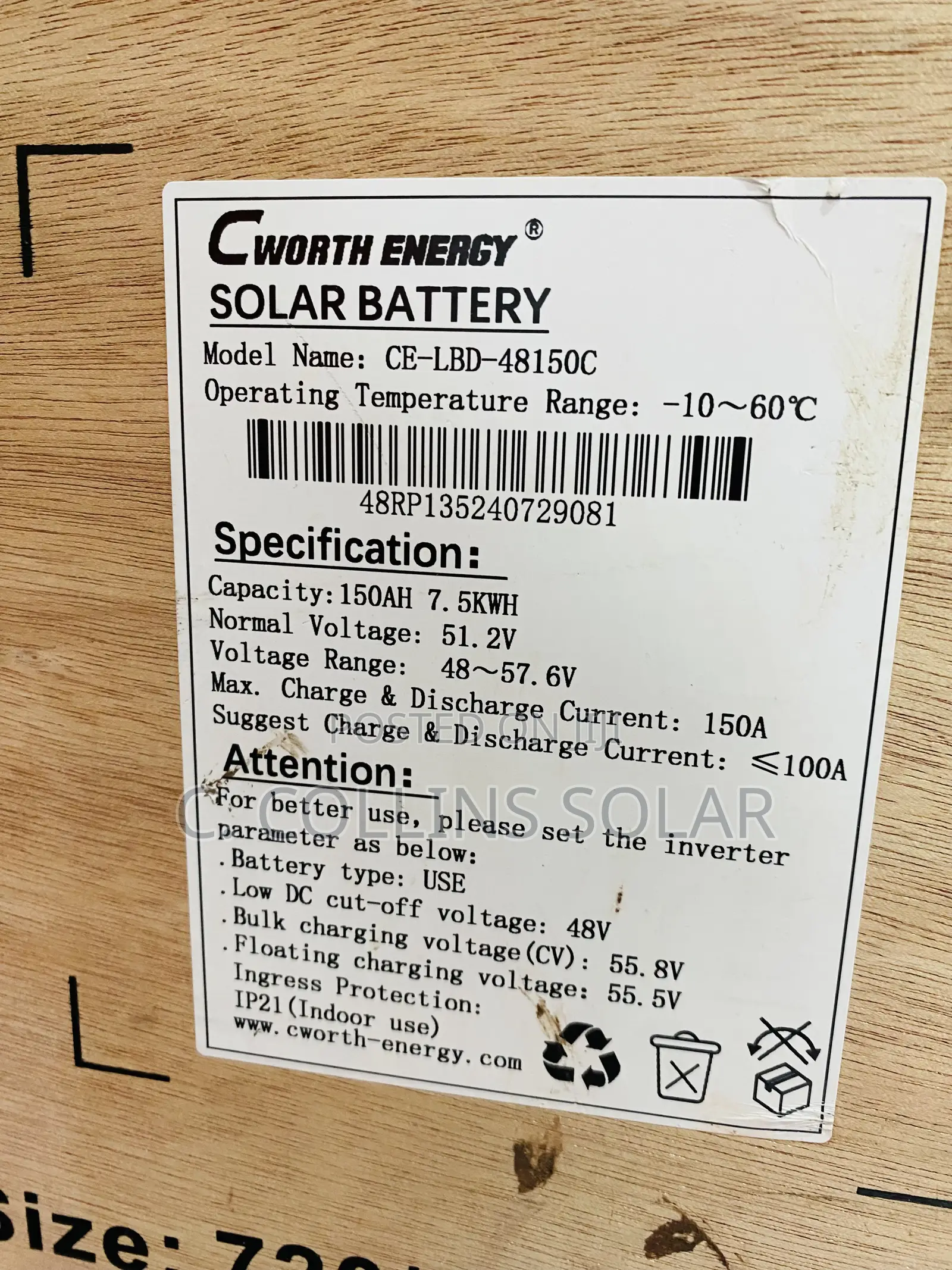 7.5kwh Cworth Lithium Battery