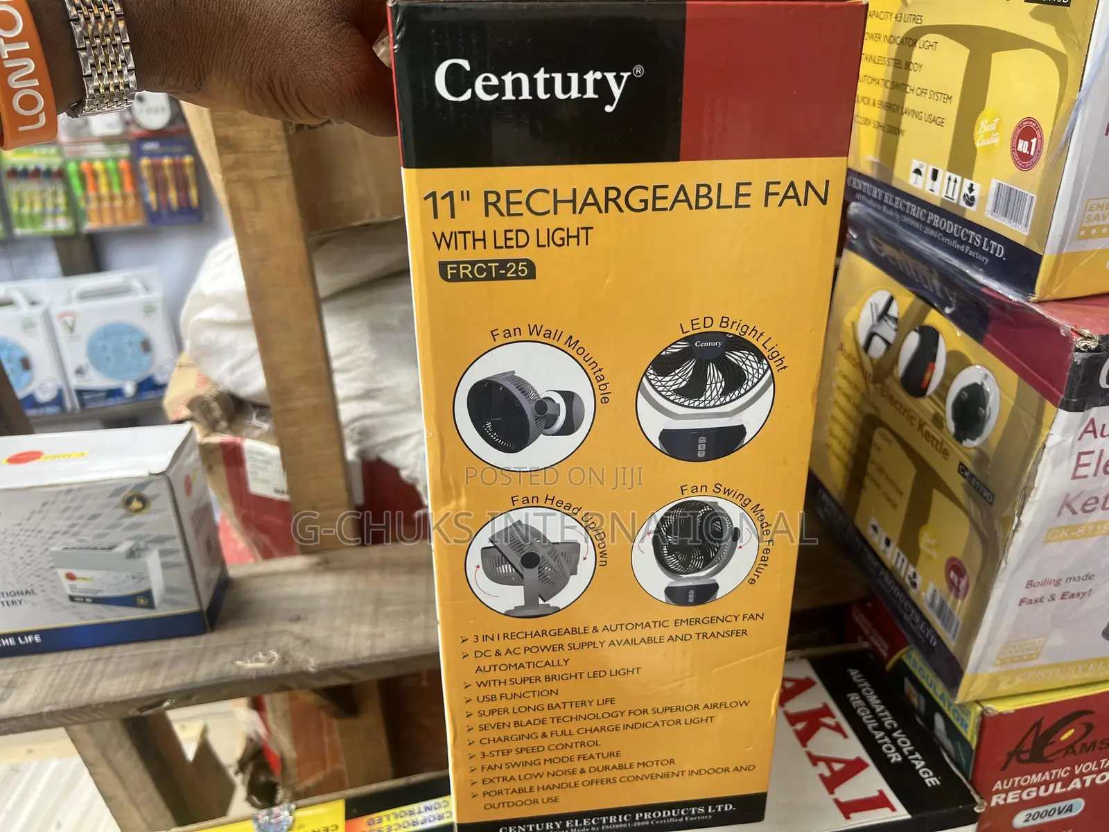 Century 11 Inches Rechargeable Fan With Led Light