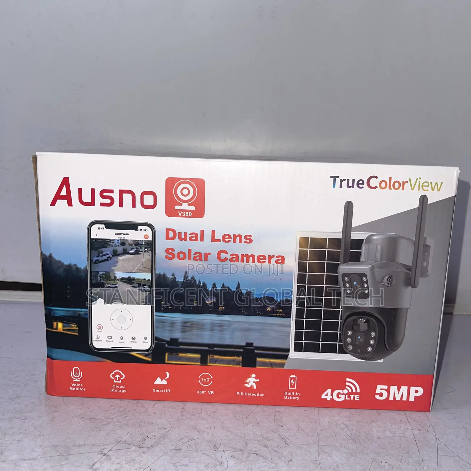 Ausno 5mp 4g Dual Lens Solar Big Outdoor Camera (V380 App)