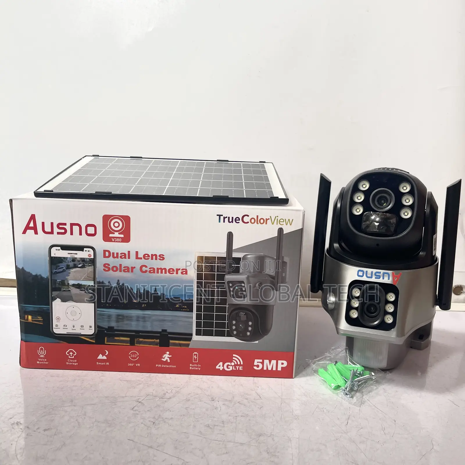 Ausno 5mp 4g Dual Lens Solar Big Outdoor Camera (V380 App)