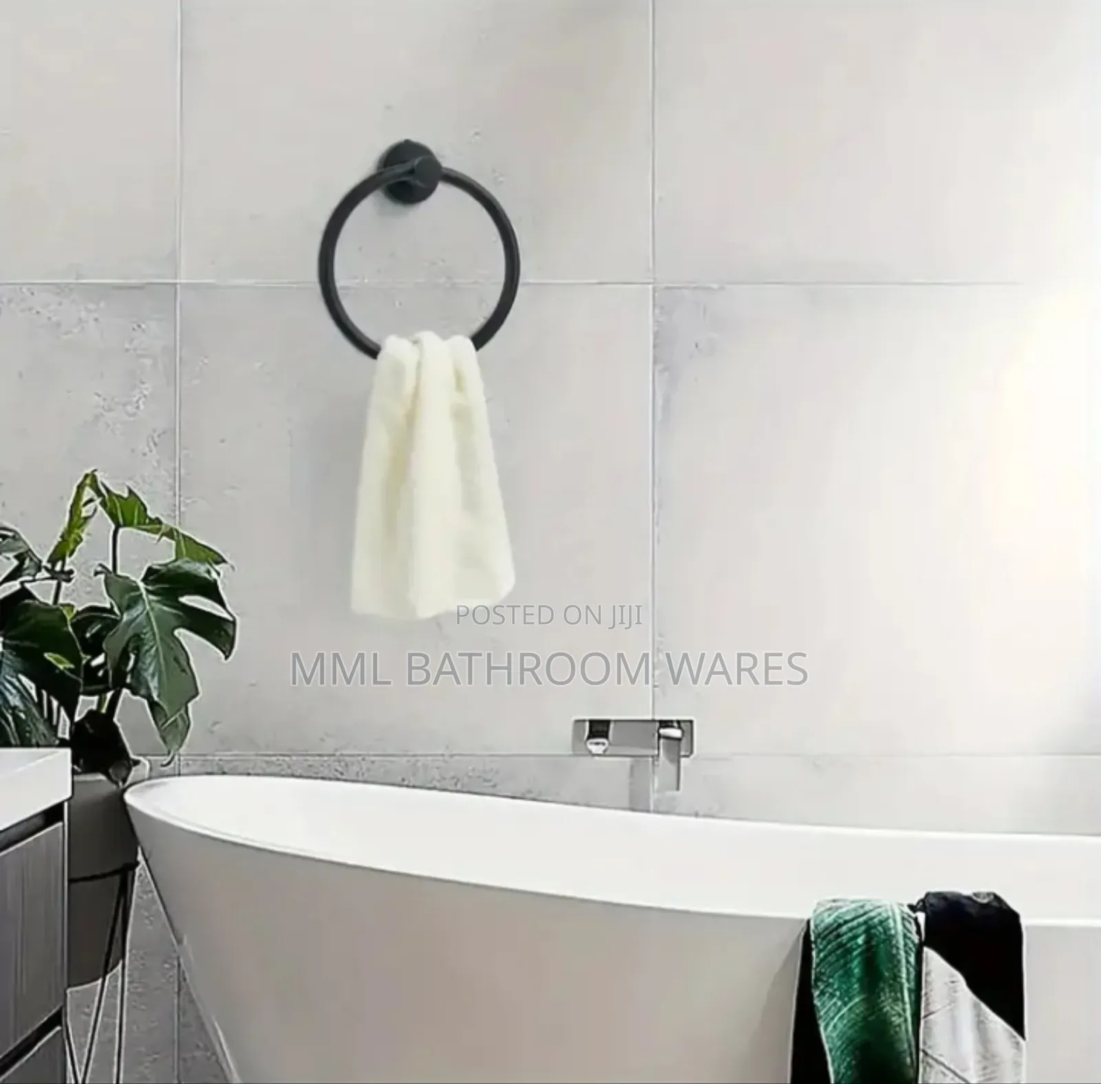 Black Tissue Holder and Stainless Steel Towel Ring Combo