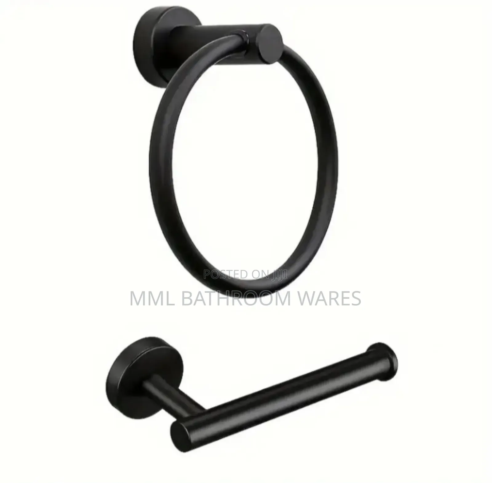 Black Tissue Holder and Stainless Steel Towel Ring Combo