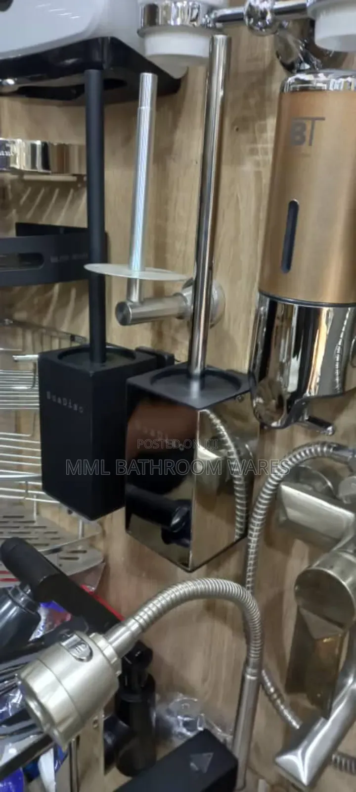 Wall Mount Toilet Brush Holder With Metal Storage And Handle