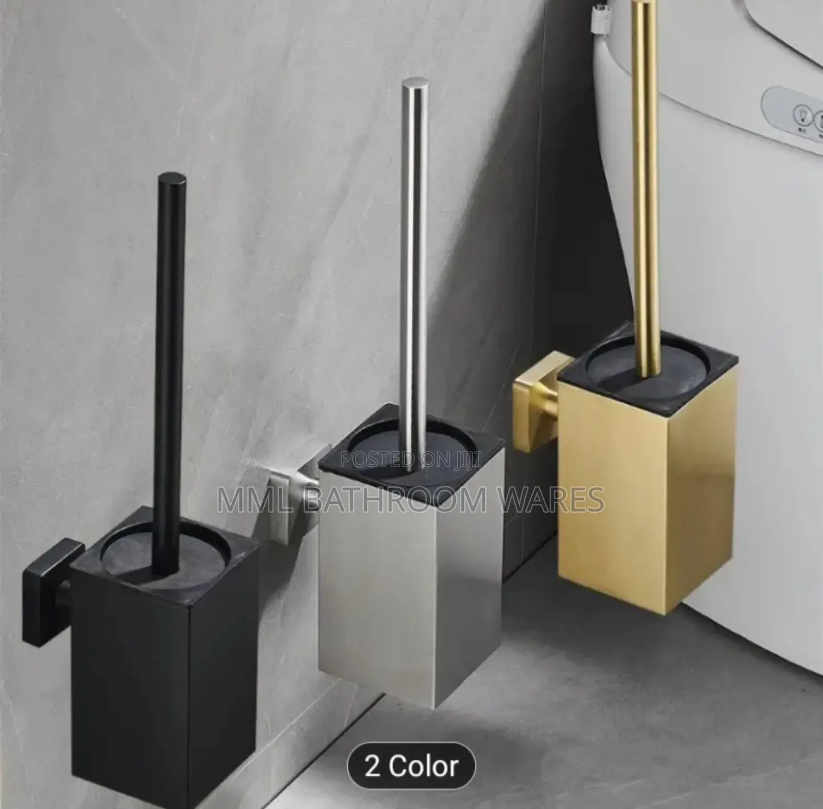 Wall Mount Toilet Brush Holder With Metal Storage And Handle