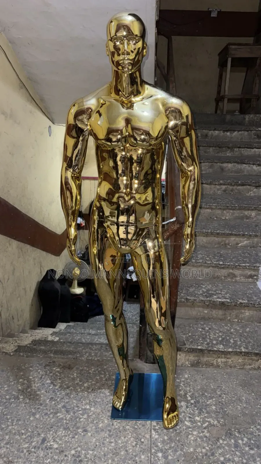Huge Male Gold Chrome Mannequin With Face