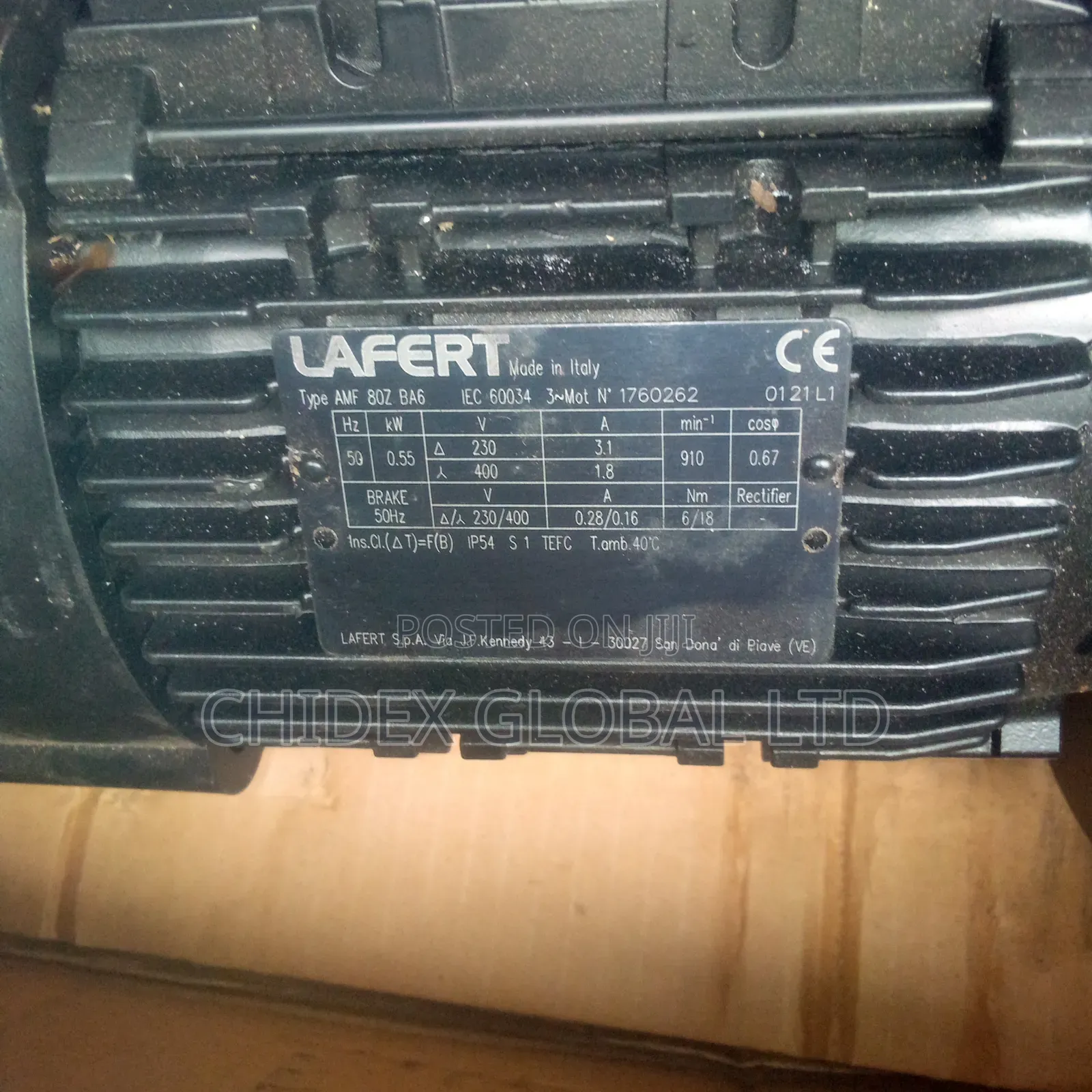 Original Brand New Lafert Break Electric Motor 0.55kw 0.75hp