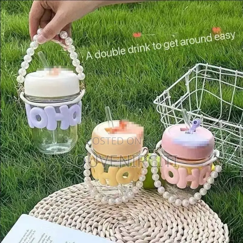 350ml Transparent Anti-Slip Heat Ceramic Glass Straw Cup