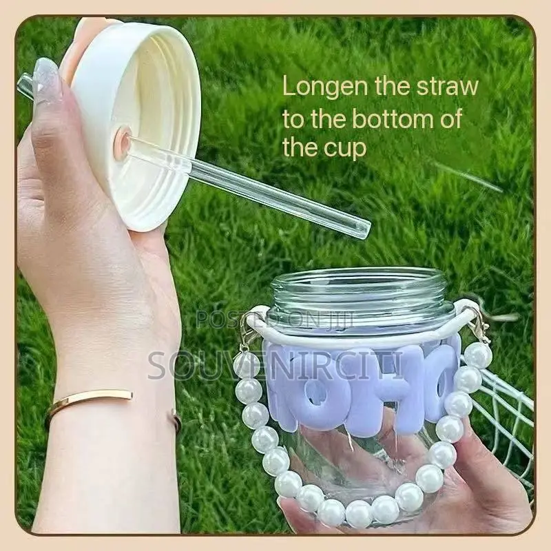 350ml Transparent Anti-Slip Heat Ceramic Glass Straw Cup