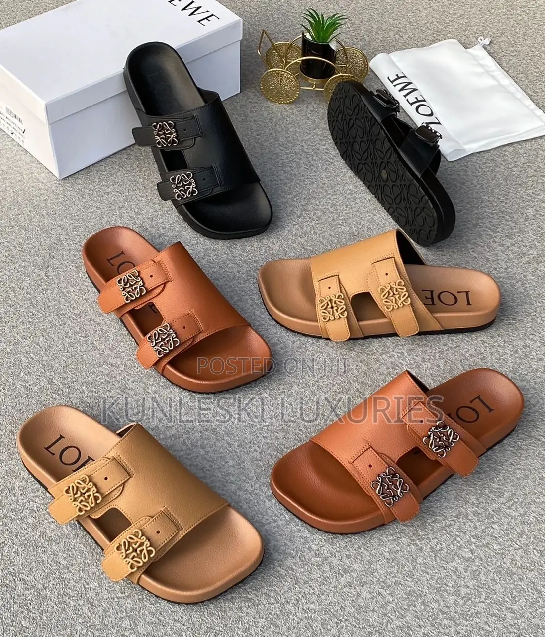 Original Loewe Leather Slippers Collections in 3 Designs