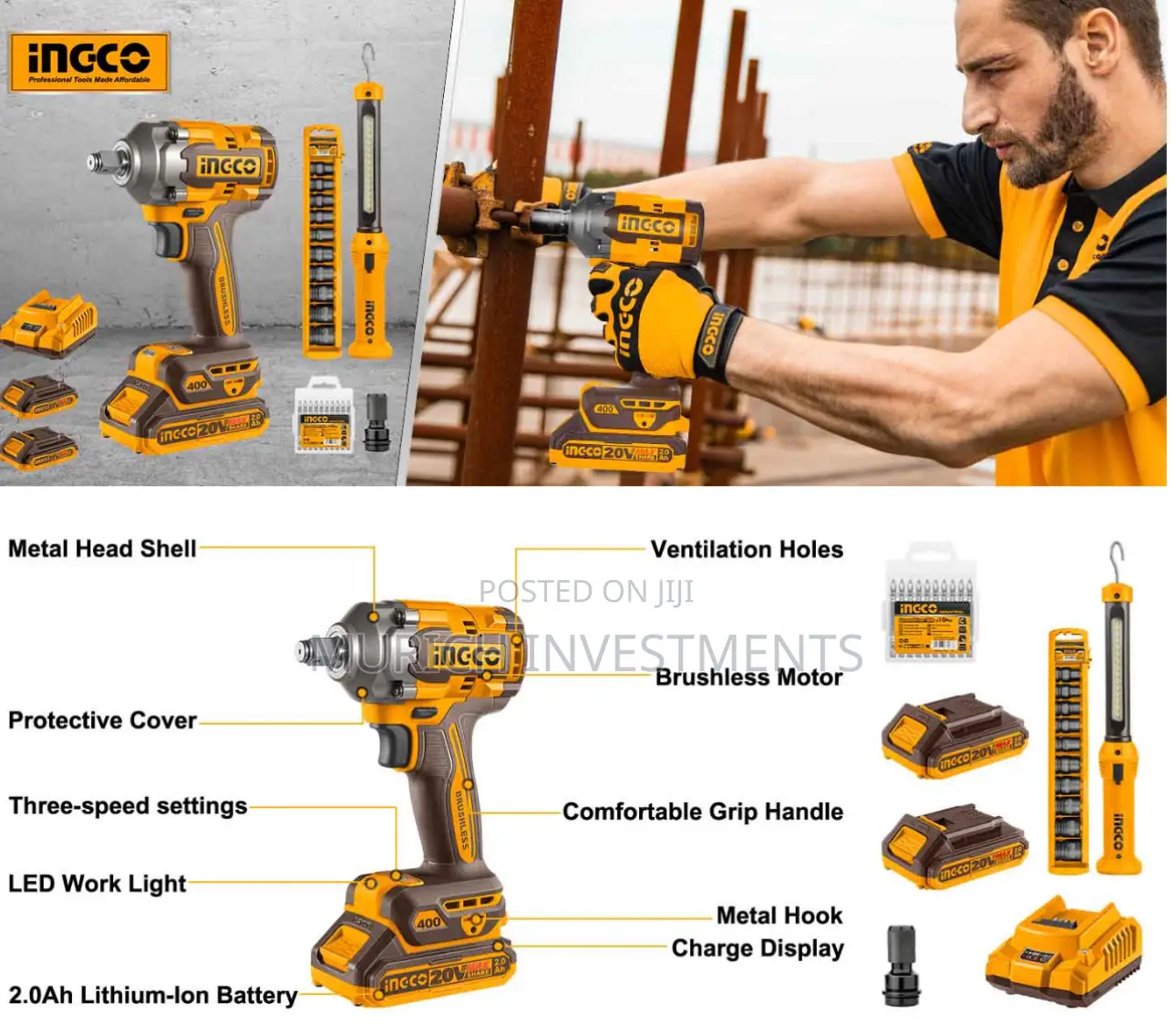 Ingco 20v Cordless 2 PCS Combo Kit – Model Cosli23048