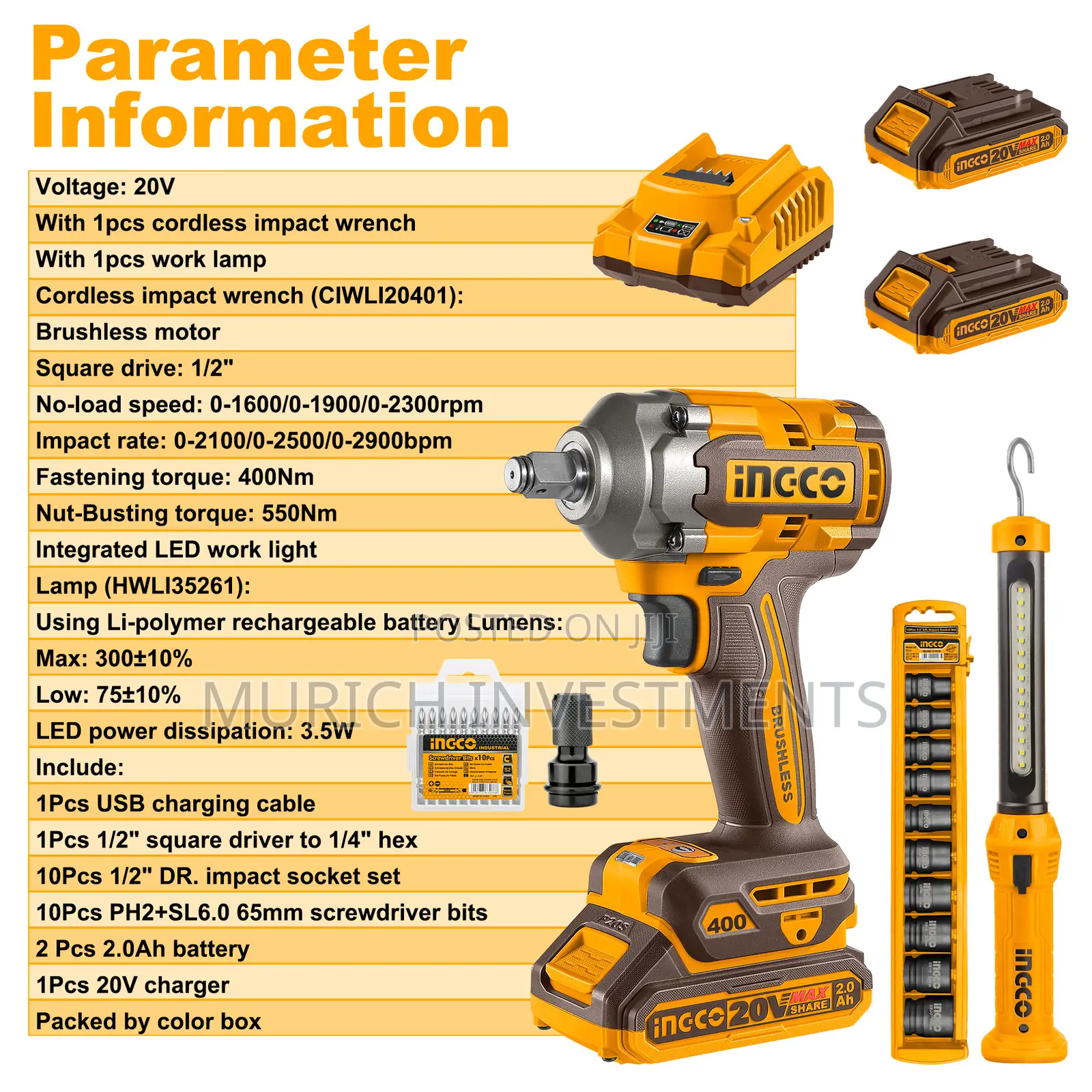 Ingco 20v Cordless 2 PCS Combo Kit – Model Cosli23048